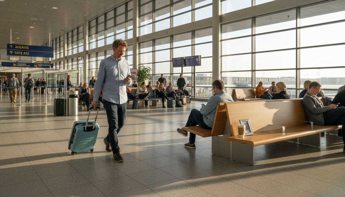 Rejsende ved gateområdet i lufthavnen