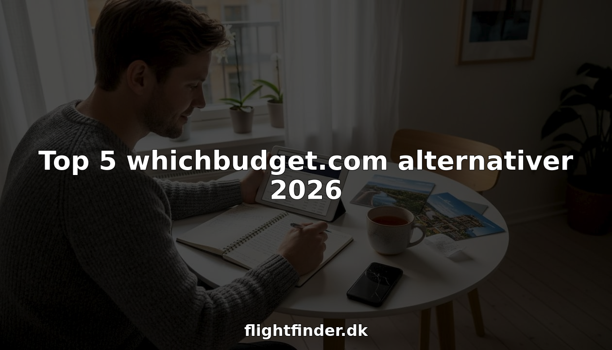 En mand sidder derhjemme ved spisebordet og leder efter billige flybilletter på sin computer.