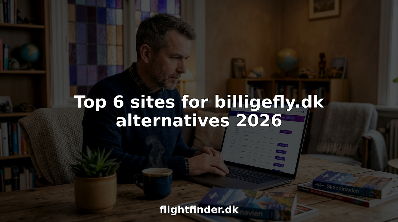 En mand sidder ved køkkenbordet og bestiller flybilletter på nettet.