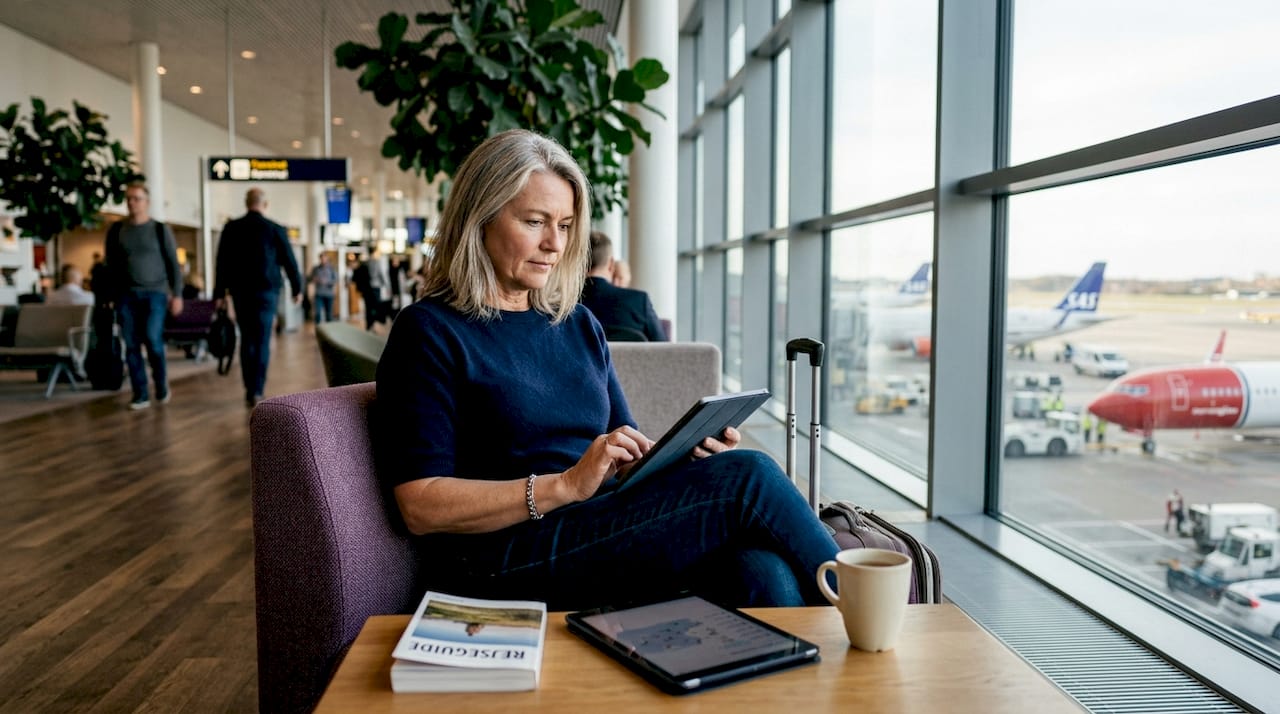 Kvinde overvejer et mellemlandingstop i lufthavnen