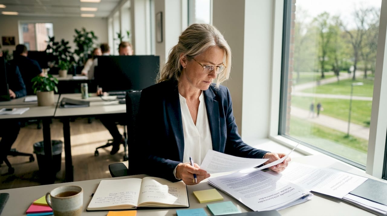 Compliance-medarbejder gennemgår dokumenter med sortliste