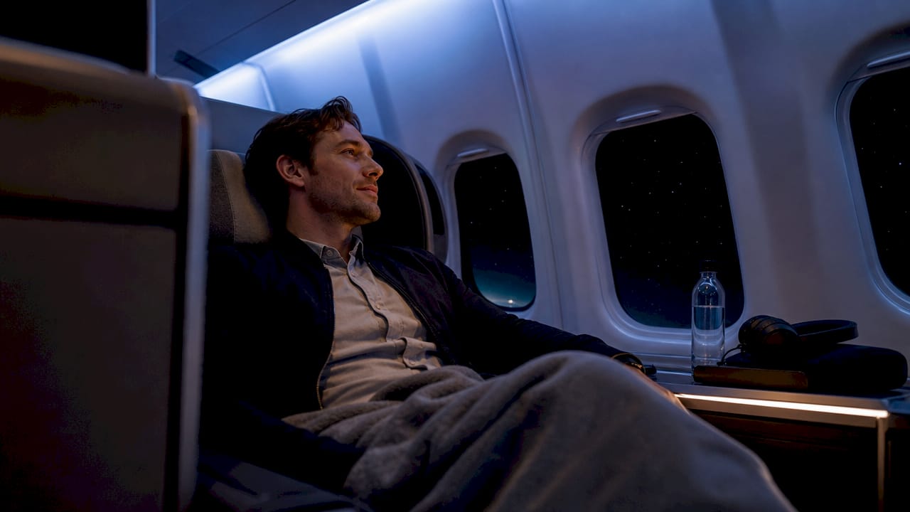 Rejsende nyder komforten i et business class-sæde ombord på flyet